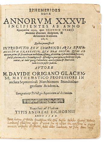 Origanus, David (1558-1629) Ephemerides Novae Annorum XXXVI Incipientes ab Anno 1595.